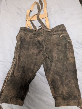 Authentic Vintage Lederhosen, Swiss Made, Size XXL, Brown