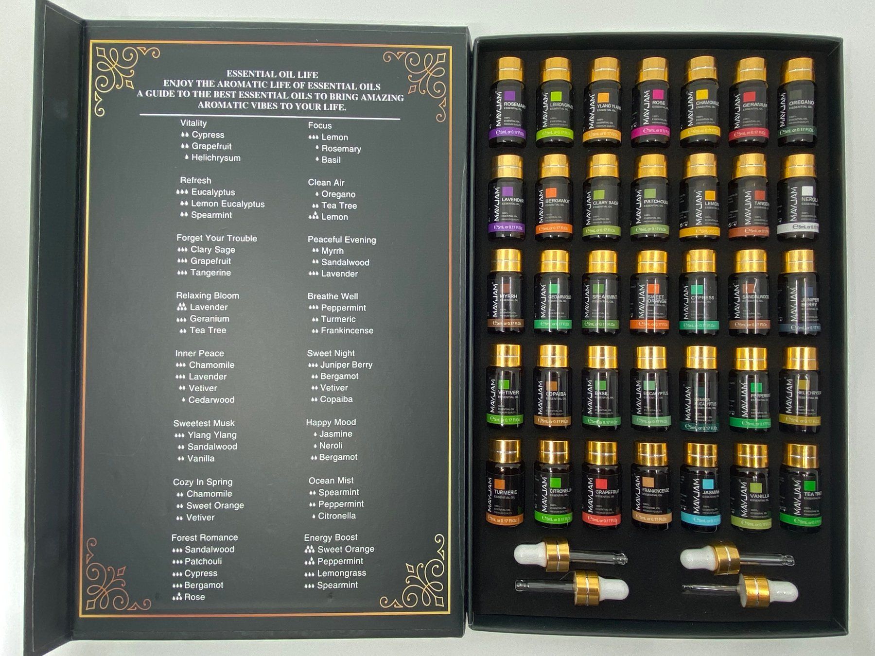 Ätherische Öle: 35 MAYJAM Ätherisches Öl Set mit 4 Pipetten in Geschenkbox – Neu und originalverpackt aus Langwiesen von rtWebshop