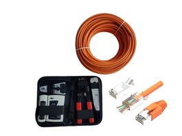 Cat7 Netzwerkkabel 50m + 20x RJ45 Stecker + Werkzeugset