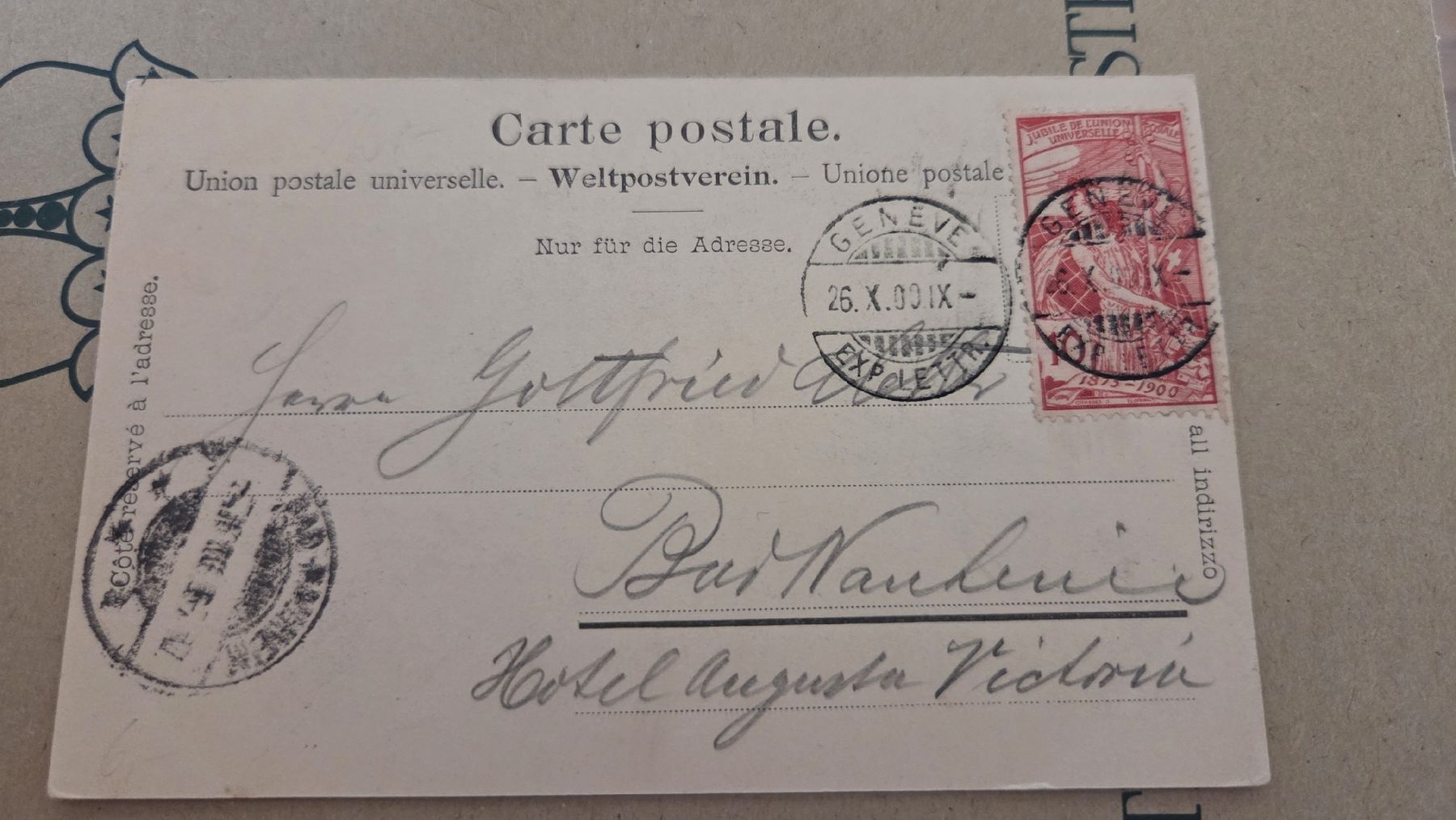 Tutti i francobolli: 1900 10 Rp. UPU auf Ansichtskarte Genf – Usato da Arni AG venduto da Moth68