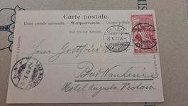 1900 10 Rp. UPU auf Ansichtskarte Genf