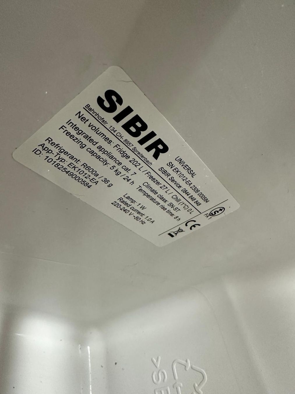 Sibir Kühlschrank: Kühlschrank Einbaukühlschrank SIBIR – Gebraucht aus Spreitenbach von Space_X 8