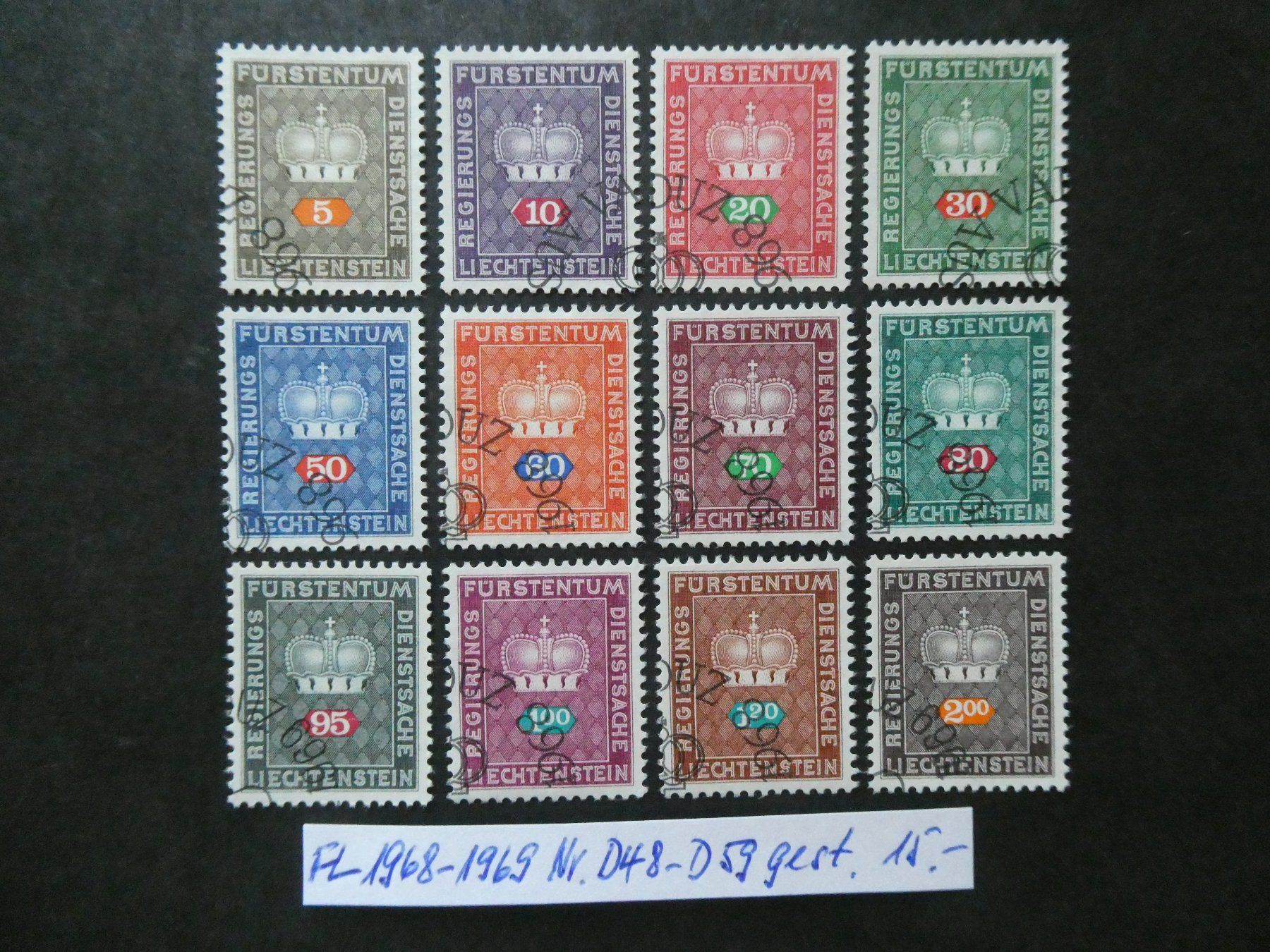 Tutti i francobolli: FL 1968-1969 Nr. D48-D59 gestempelt – Usato da Lausen venduto da Herbamare01