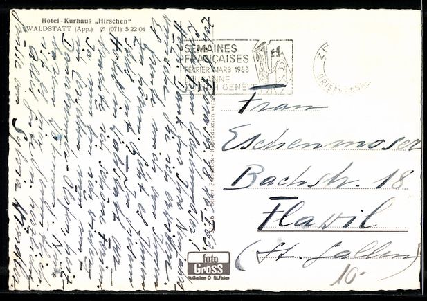 Cartoline postali: Waldstatt /App., Hotel Kurhaus Hirschen – Usato da Berlin venduto da bartko-reher 1
