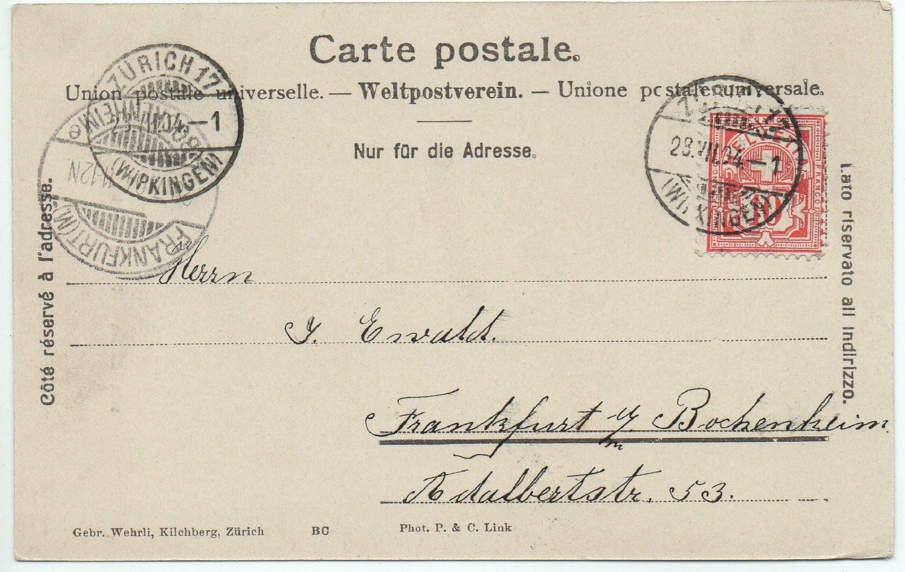 Ansichtskarten: ZÜRICH Predigerkirche 1900 – Gebraucht aus Jona von philajona 1