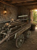 Alter Karren mit Holz beladen, rustikal, Dekoration