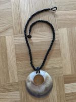 Kette Perlmutt-Anhänger rund mit Ausschnitt, Glasperlen
