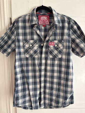 Superdry Kurzarmhemd kariert Baumwolle blau Grösse L