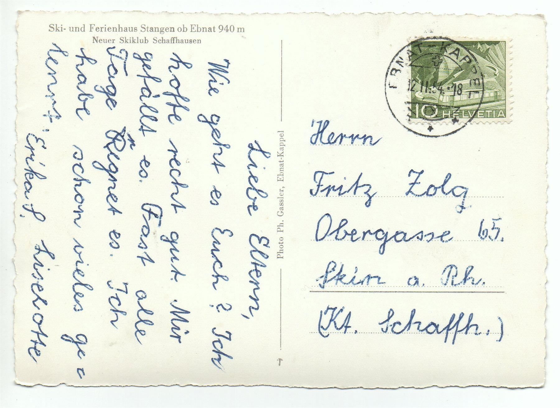Cartoline postali: EBNAT Ski- und Ferienhaus Stangen – Usato da Jona venduto da philajona 1