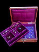 Rar! Antike Leder Ringbox Schmuckbox mit Samt Weinrot & Lila