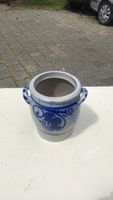 Antiker Steinguttopf mit Ohren, blau bemalt, Vintage