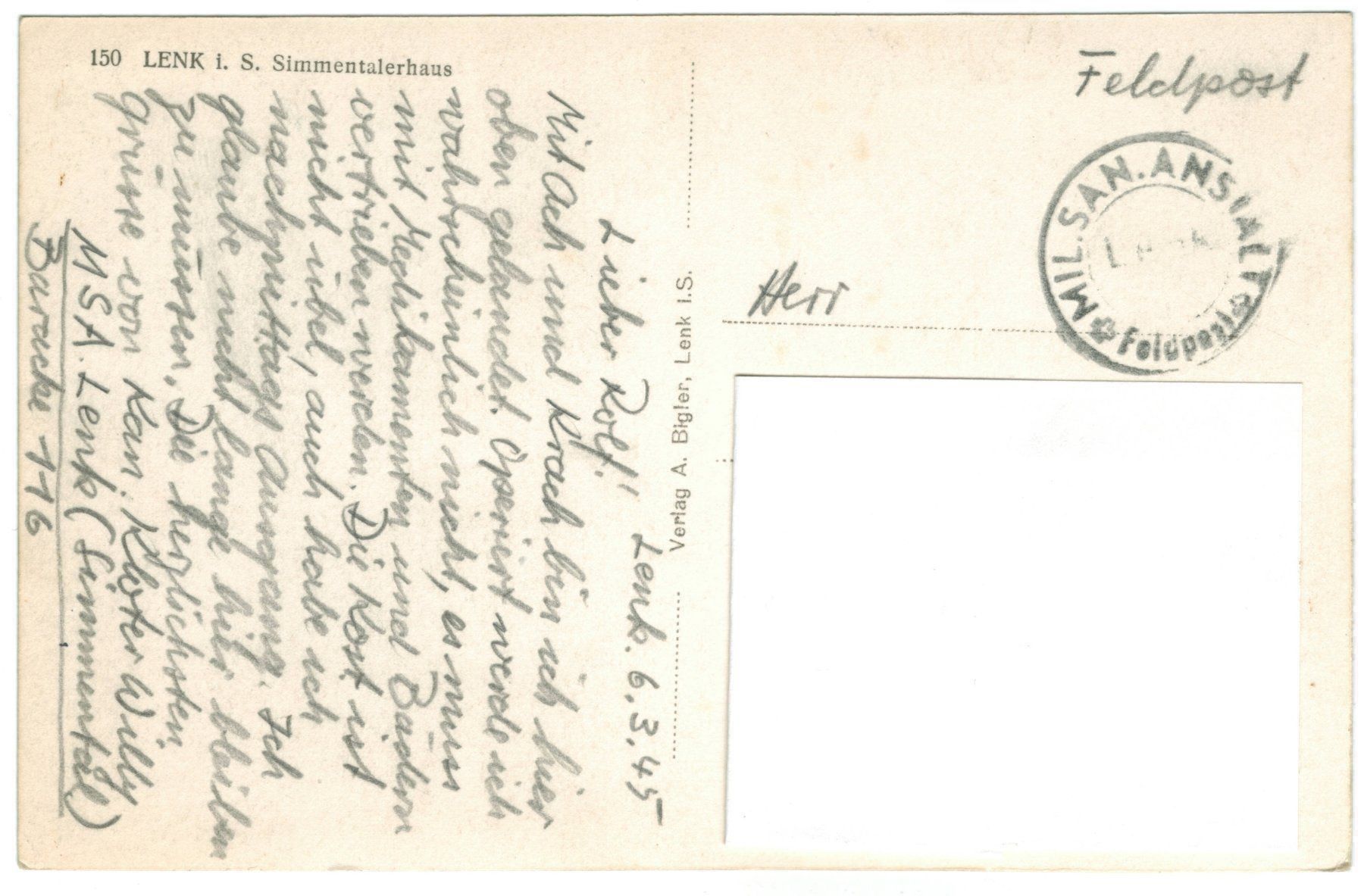 Ansichtskarten: AK Lenk Simmentalerhaus Feldpost 1945 – Gebraucht aus Zürich von tol_b7c7 1