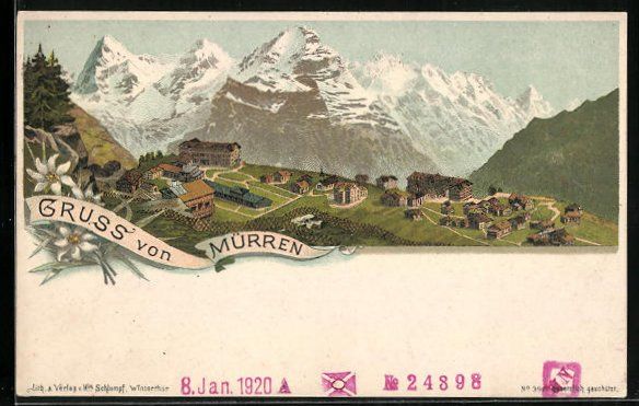 Ansichtskarten: Lithographie Mürren, Gesamtansicht – Gebraucht aus Berlin von bartko-reher