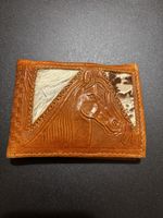 Portefeuille en cuir motif cheval, état neuf, marron