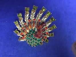 Alter Modeschmuck Pfau mit Email und Strass