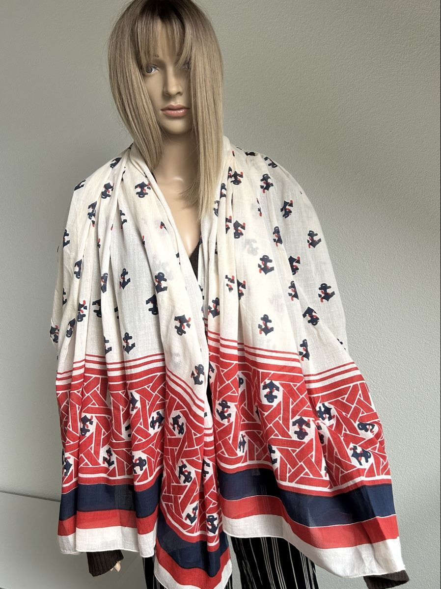 Foulard & Sciarpe: Anchor Print Scarf - Nautical Chic for Summer Days – Nuovo (secondo la descrizione) da Saland venduto da ele_vc96 1