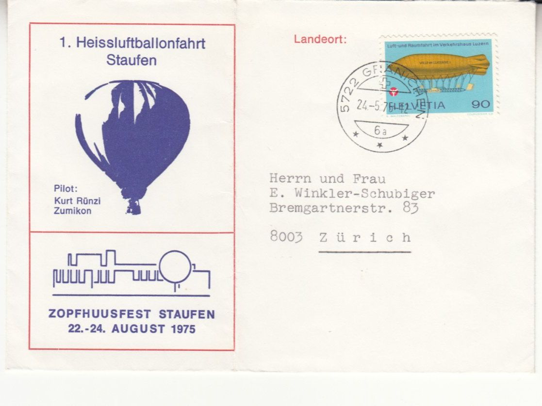Tutti i francobolli: Staufen 1. Ballonfahrt 1975 – Usato da Bürglen TG venduto da StampGraf