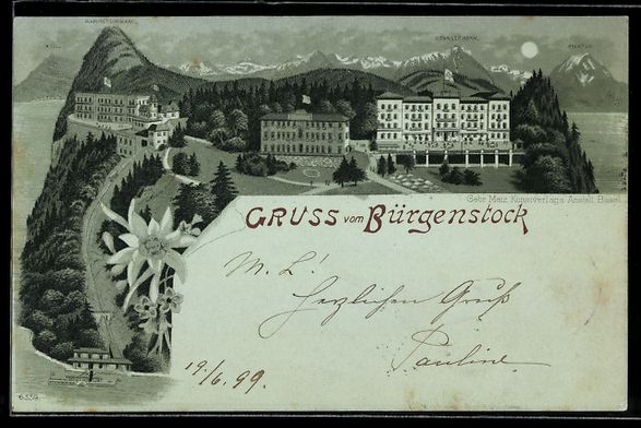 Cartoline postali: Mondschein-Lithographie Bürgenstock, Gr – Usato da Berlin venduto da bartko-reher