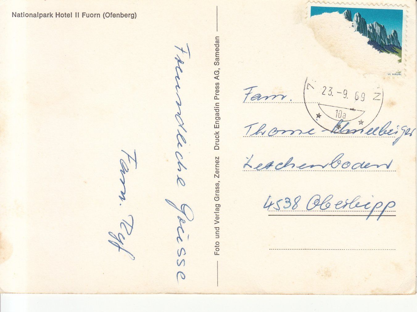 Cartoline postali: Fuorn 1969 – Usato da Bürglen TG venduto da StampGraf 1