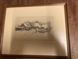 Radierung Winterlandschaft signiert Franz K.Opiz gerahmt