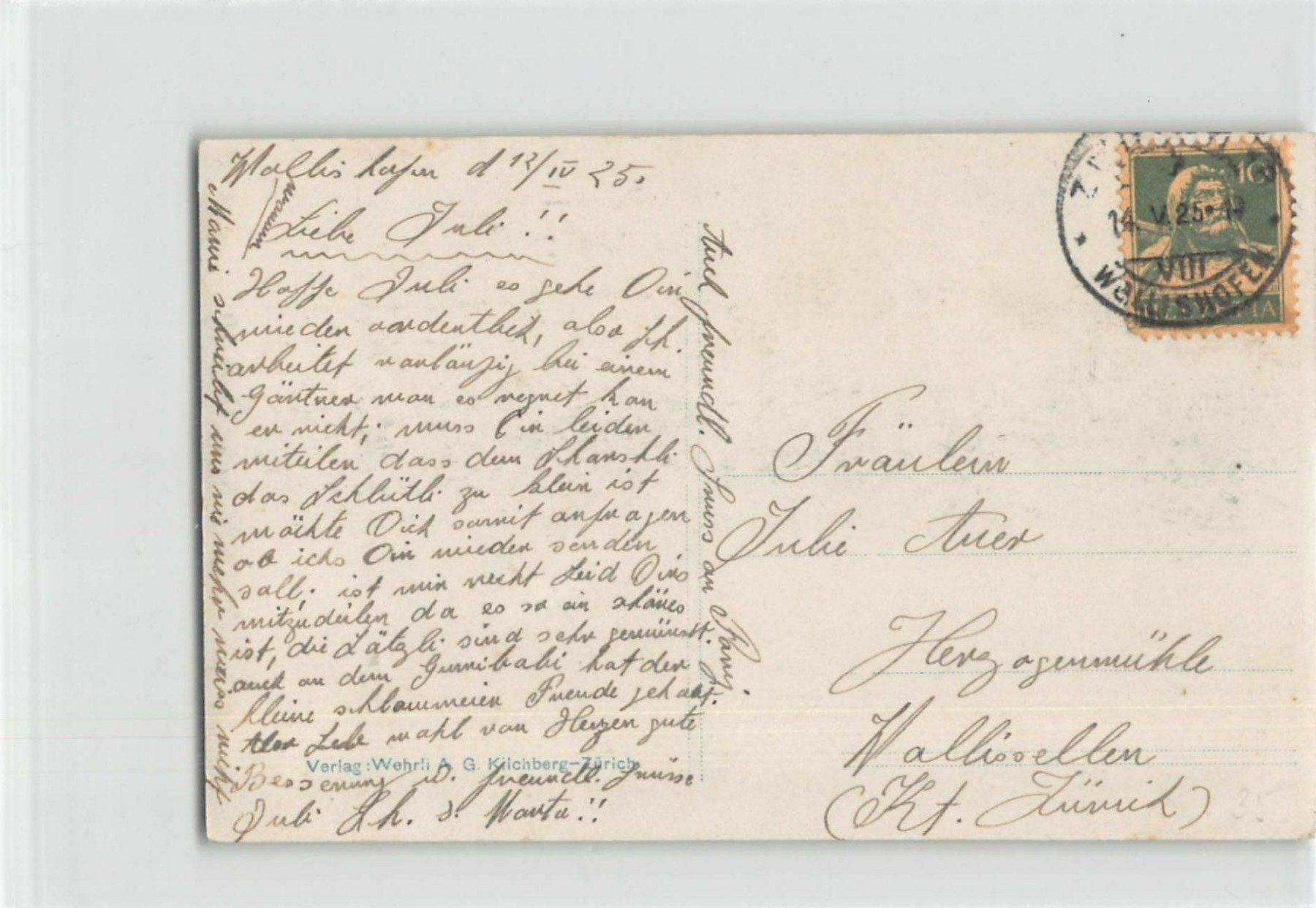 Cartoline postali: Gruss aus KILCHBERG - Mönchhof am See 1925 – Usato da Winterthur venduto da SchatzchischtliWinti 1