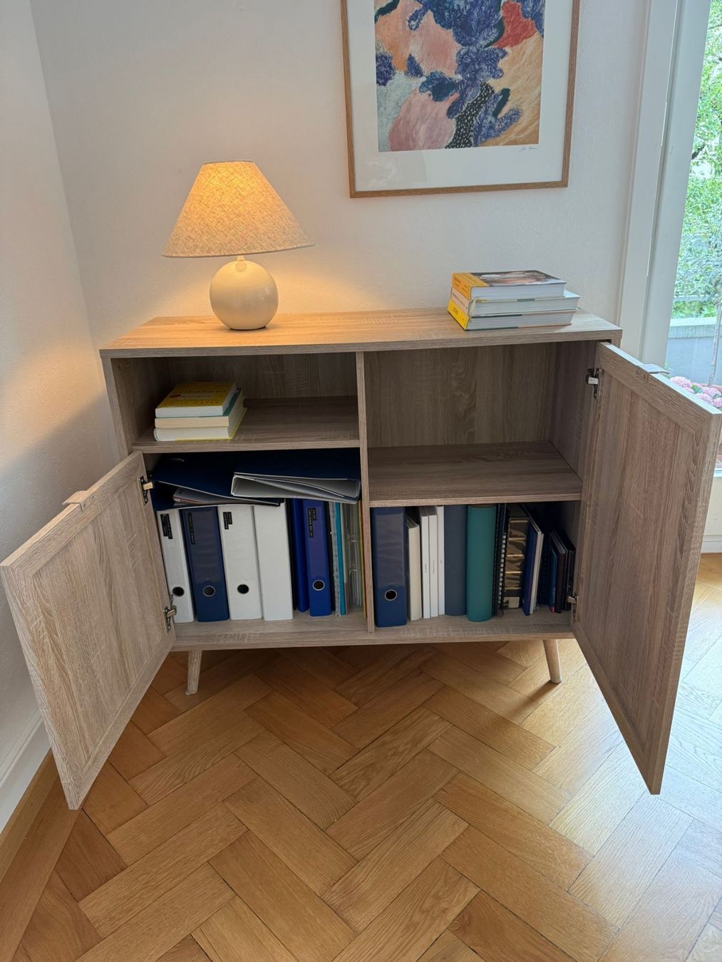 Cassettiere: Kommode Holzoptik mit Rattan-Türen – Usato da Zürich venduto da mar_vtx2 1