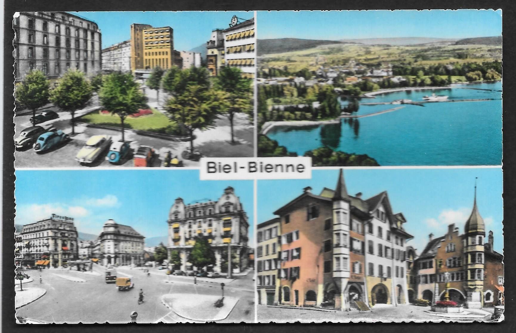 Cartoline postali: Biel - Bienne vier Bilder mit alten Autos – Usato da Olten venduto da clotaldi
