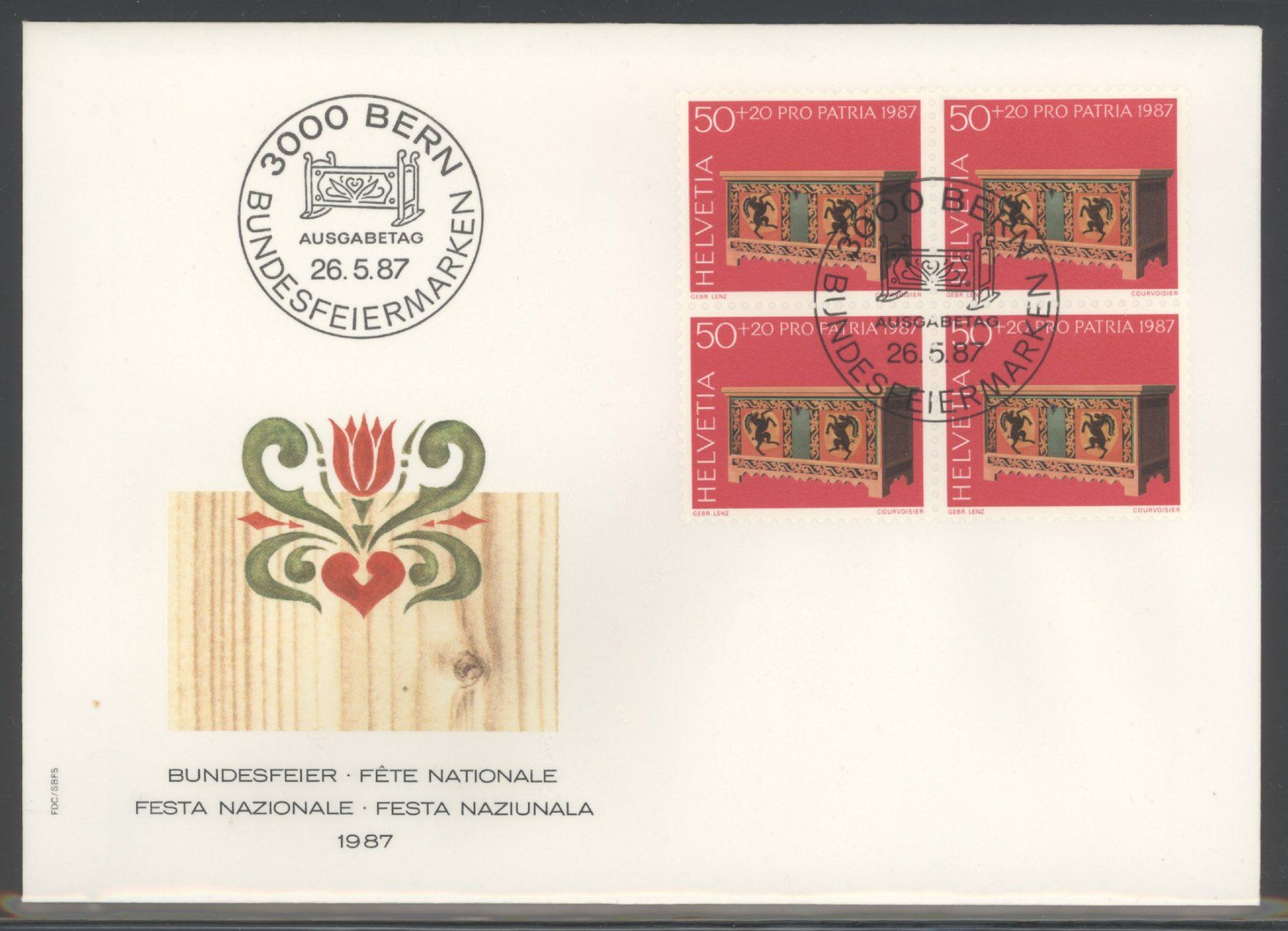 Tutti i francobolli: 1987, Pro Patria, FDC, Viererblöcke – Usato da Willisau venduto da Vollstempel 2