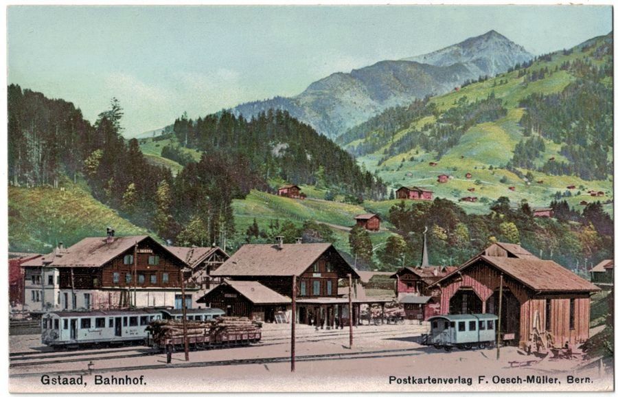 Cartoline postali: Gstaad, Bahnhof mit SBB-Rollmaterial um 1910 – Usato da Frauenfeld venduto da POML
