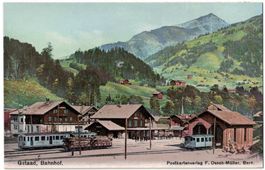 Gstaad, Bahnhof mit SBB-Rollmaterial um 1910