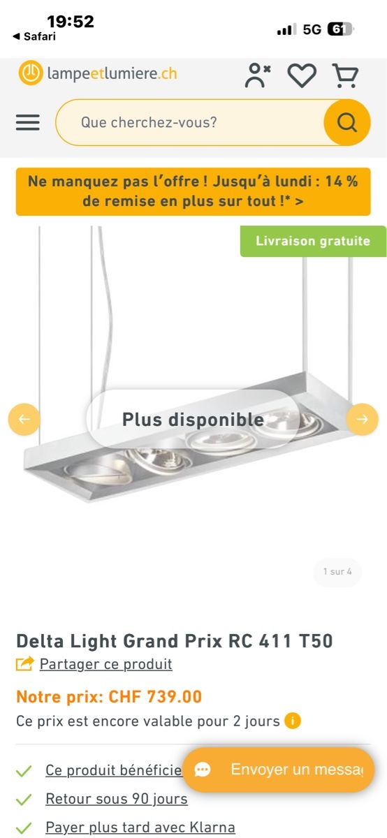 Lampade: Plafonnier Design Moderne 4 Spots Orientables – Usato da Morges venduto da Alexys23 1