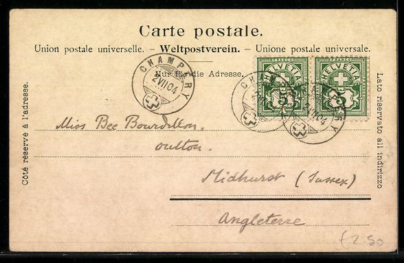 Cartoline postali: Champéry, L'Eglise et la Dent Blanche – Usato da Berlin venduto da bartko-reher 1
