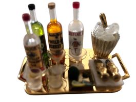exclusive 1:12 Miniaturen "Bar-Set"  Messing-Tablett