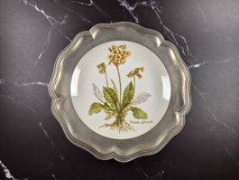 Assiette décorative vintage botanique en porcelaine & étain