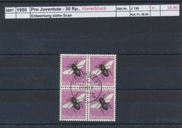 1950 Pro Juventute, 30 Rp. Viererblock, gestempelt