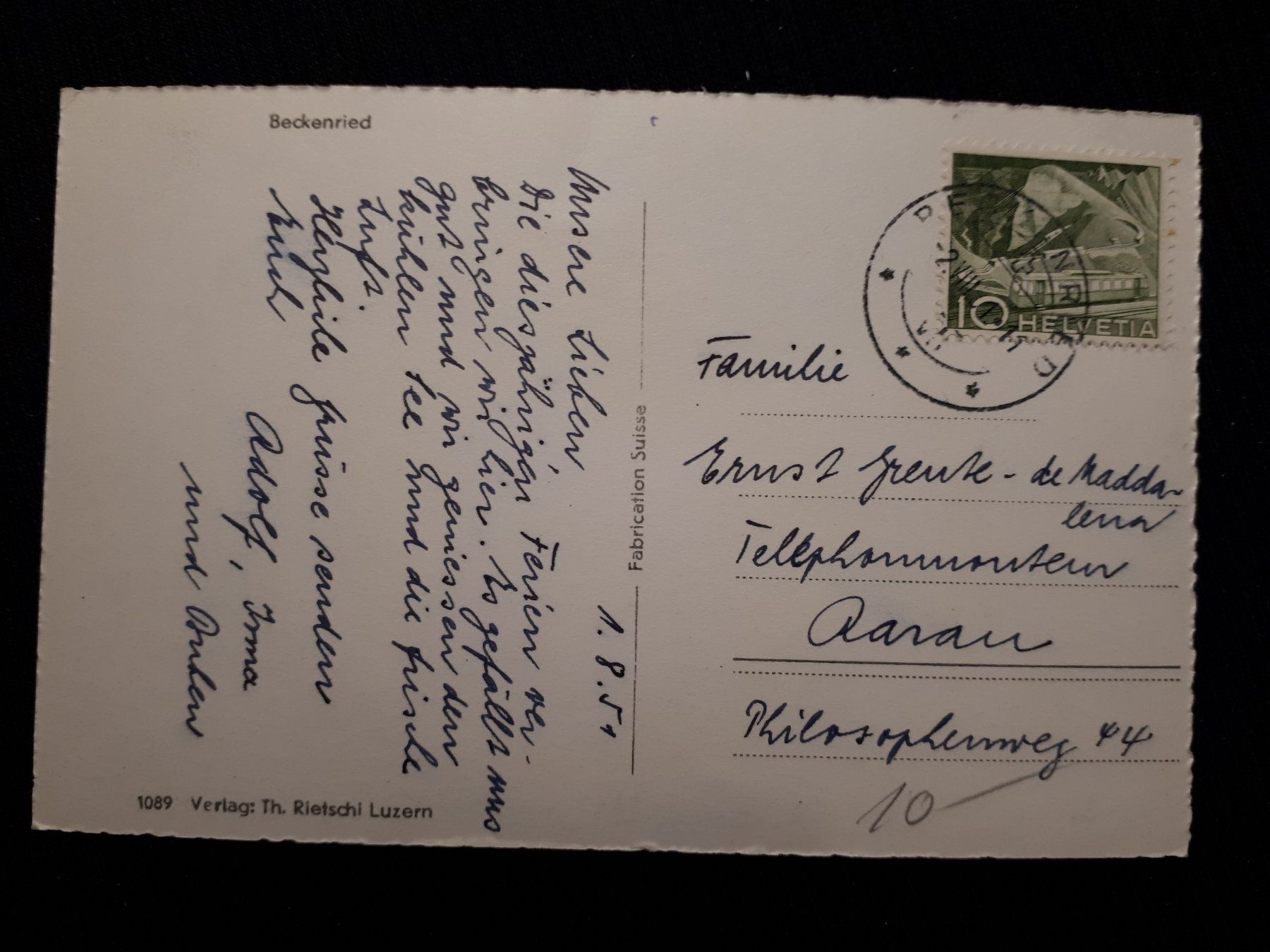 Cartoline postali: BECKENRIED 1951 – Usato da Ponto Valentino venduto da giorgia06 1