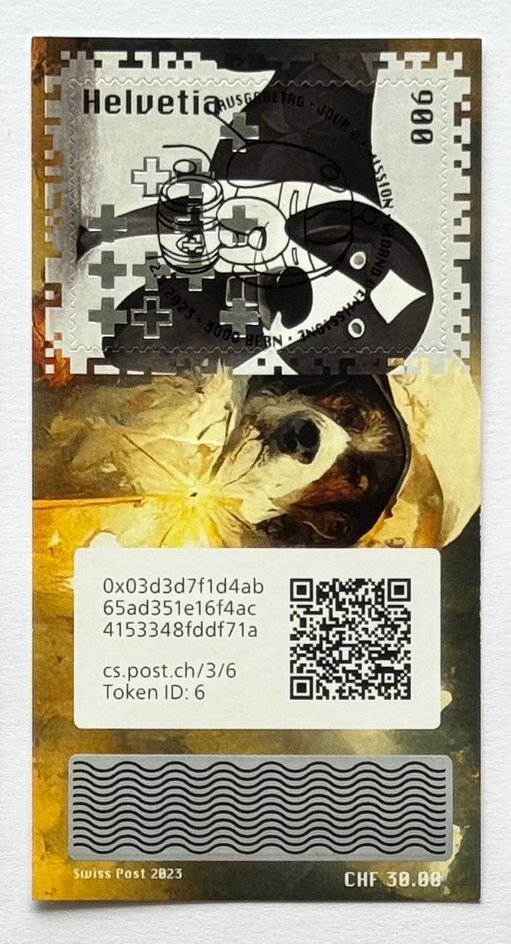 Stempel: Swiss Crypto Stamp 3.0 ID6 Milo mit Ersttagsstempel – Neu (gemäss Beschreibung) aus Baar von ricjon