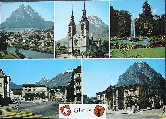 Ansichtskarten: GLARUS Glärnisch Stadtkirche Park Gemeindehausplatz Reg.geb. – Gebraucht aus Jona von philajona