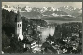 AK sw Thun BE Altstadt, mit Alpenkette ≈ 1940