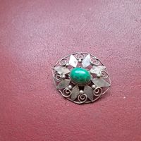 Brosche mit Malachit Stein Silber Vintage Zustand gut