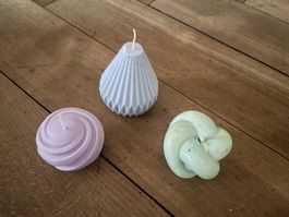 Dekorative Kerzen Set 3 Stk. handgemacht neu