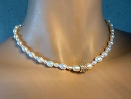 SÜSSWASSER Collier Halskette Perlenkette 42 cm vergoldet NEU
