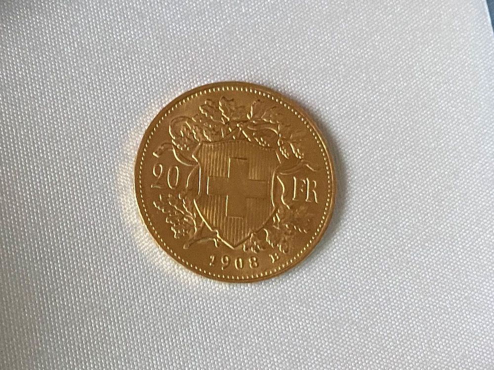 20 Fr Vreneli 1908 ~ unz. Stgl. *RAR* ~ 0,355 Mio (Neu und ...