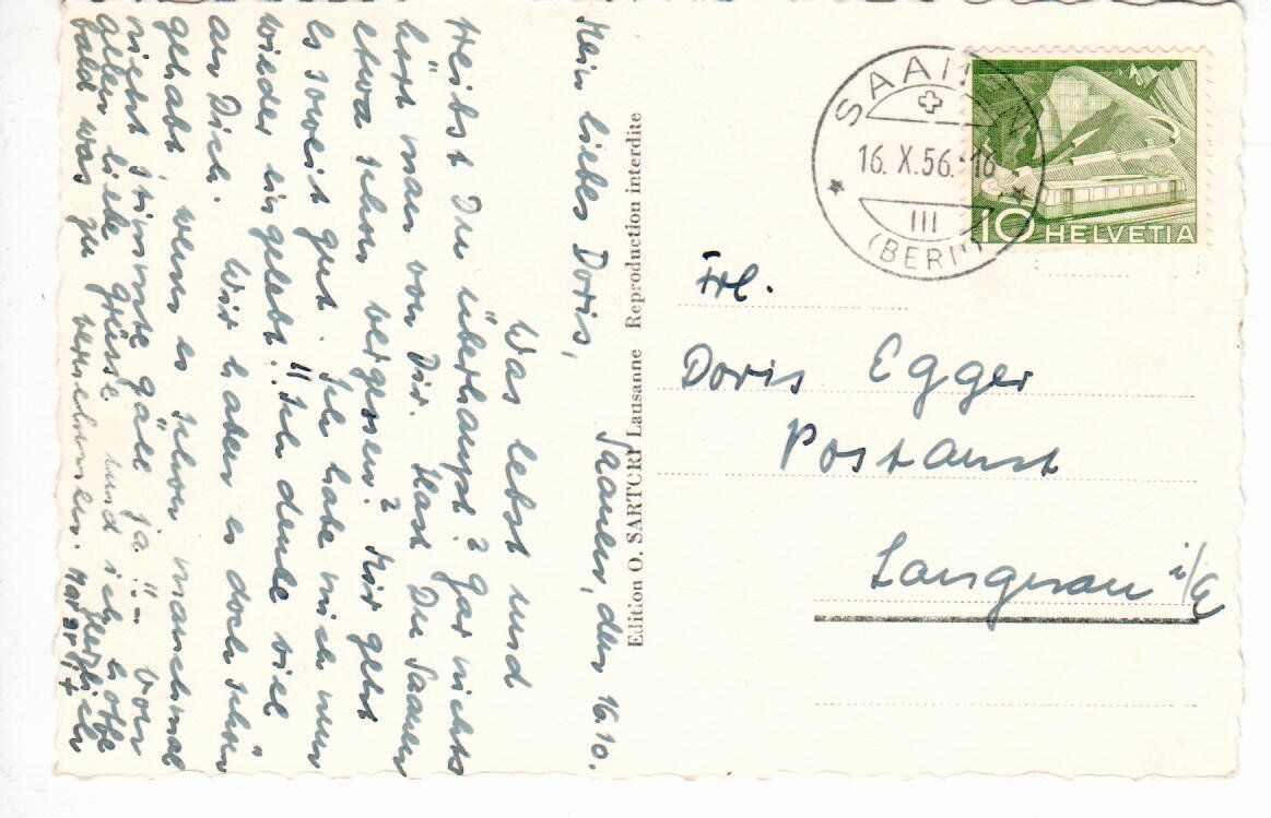 Ansichtskarten: Saanen  1956 – Gebraucht aus Wolhusen von Curver9 1