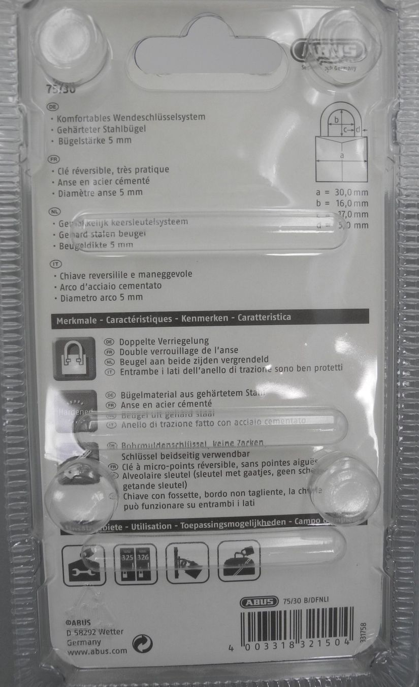 Abus Schlösser: Abus Sicherheitsschloss Vorhängeschloss Extra Classe / 75 – Neu und originalverpackt aus Kottwil von Crazyrolf 3