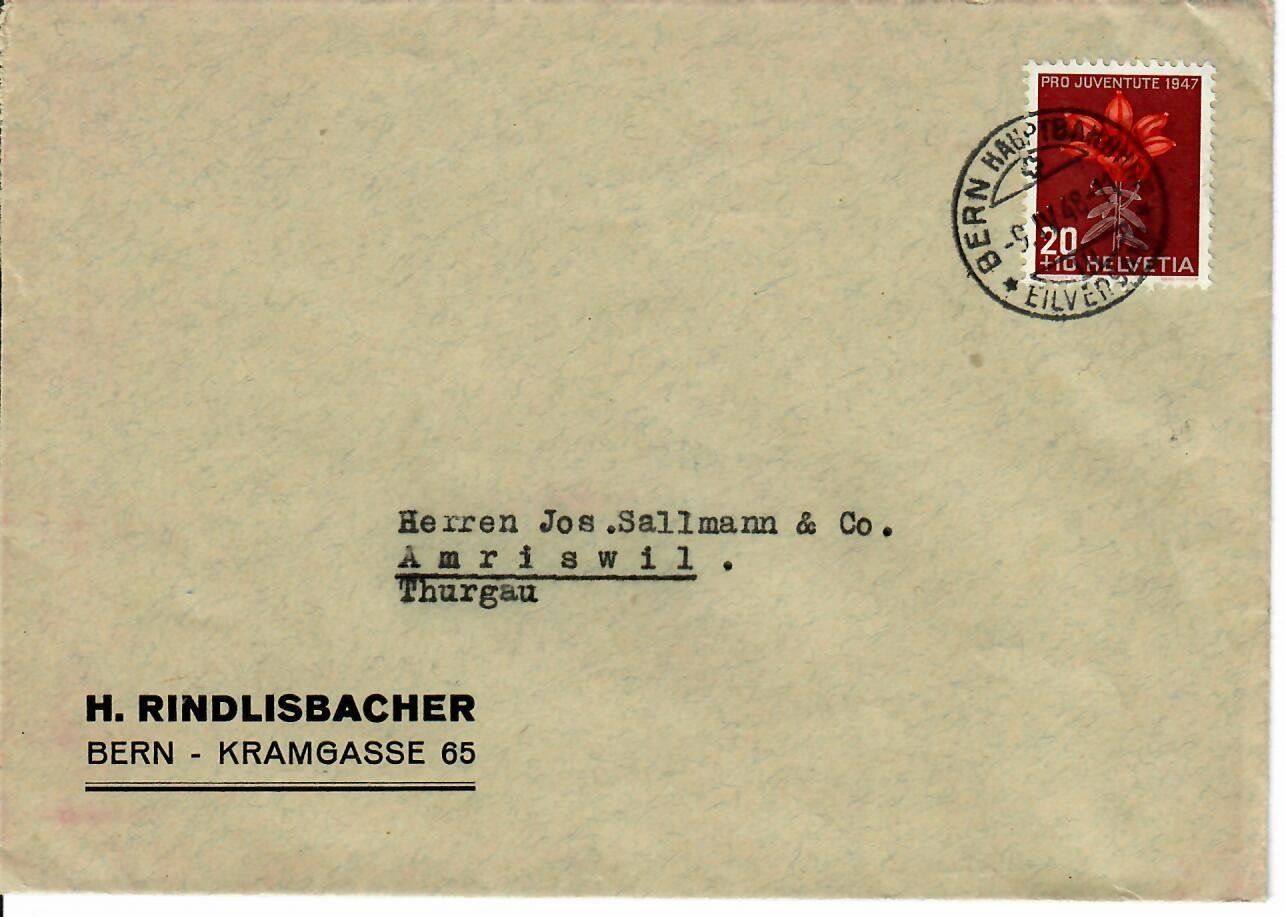 Tutti i francobolli: Brief, H. Rindlisbacher Bern  1948 – Usato da Hochdorf venduto da Ziegel-16