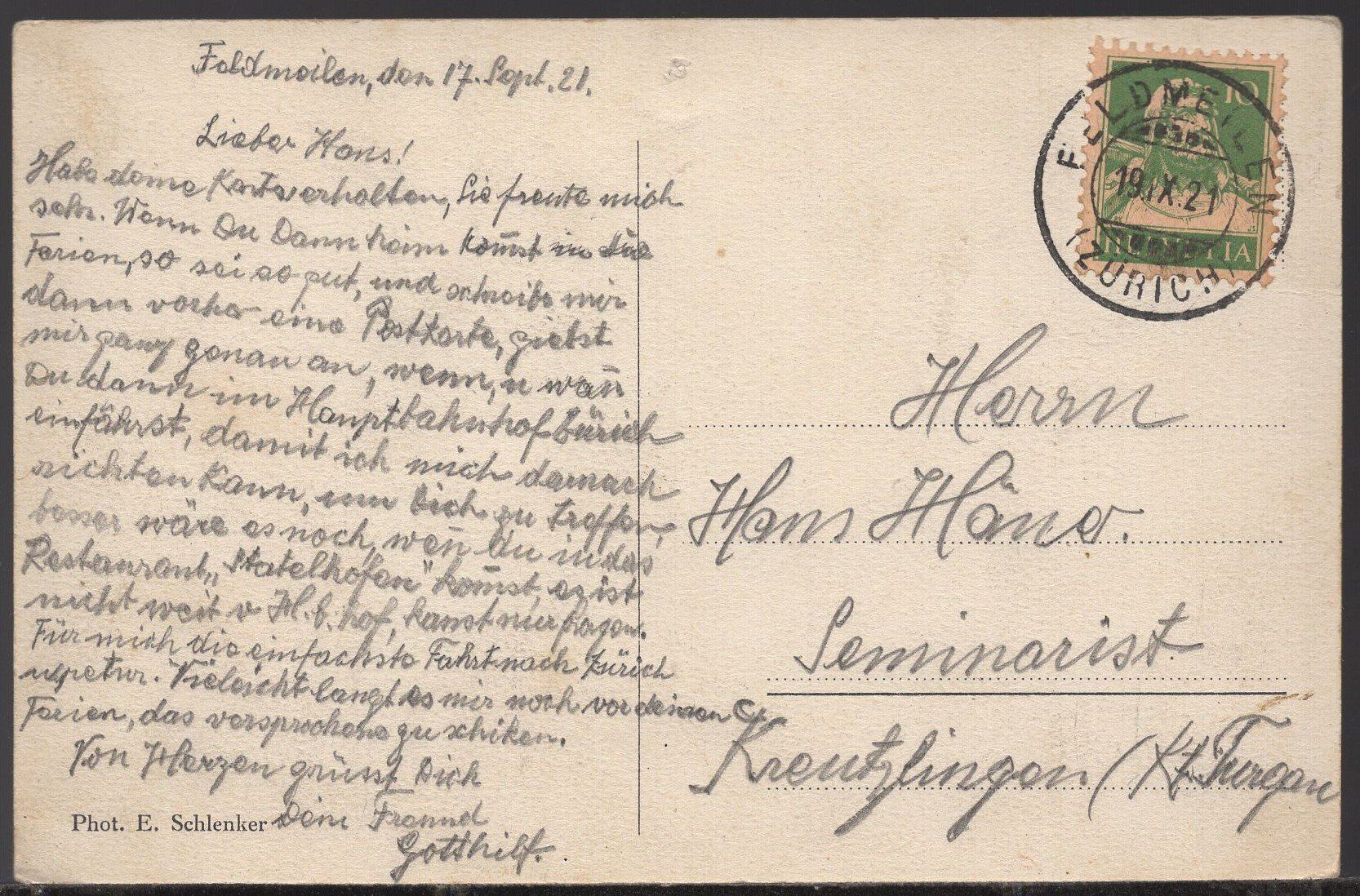 Cartoline postali: Wädenswil Dorfansicht  1921 – Usato da Aarau venduto da kufi44 1