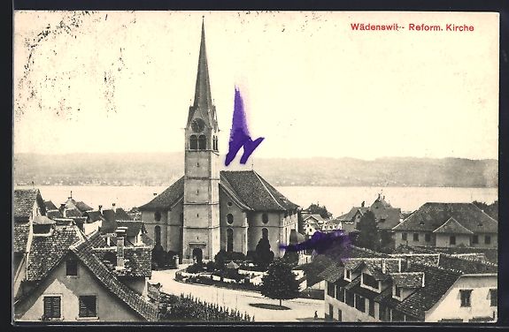Cartoline postali: Wädenswil, Teilansicht mit reform. Kirc – Usato da Berlin venduto da bartko-reher