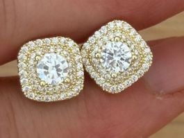 Luxus Elegante Zirkonia Ohrstecker Farbe: Gold/Weiss