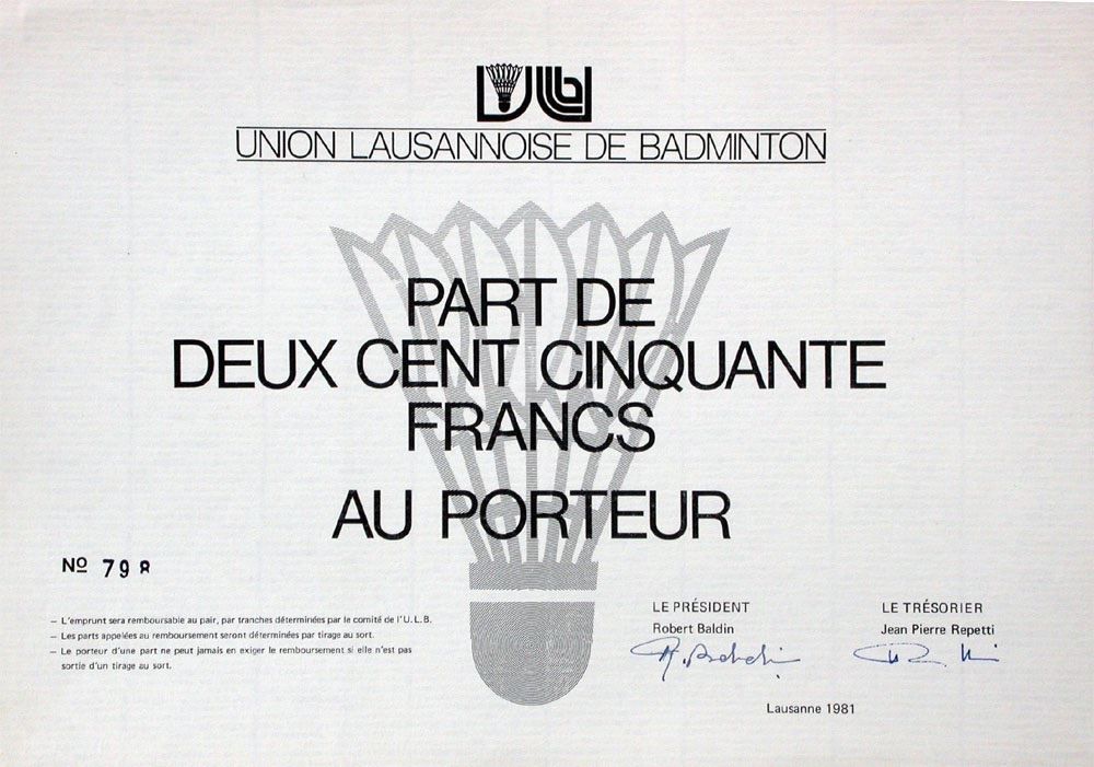 Documenti: Union Lausannoise de Badminton, Lausanne - 1981 – Usato da Solothurn venduto da Sgasche